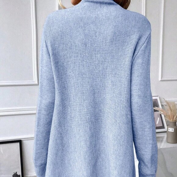 Blue Casual Women's Asymmetrical Long Sleeve Fringe Tassel Sweater Dress - Picture 2 of 6